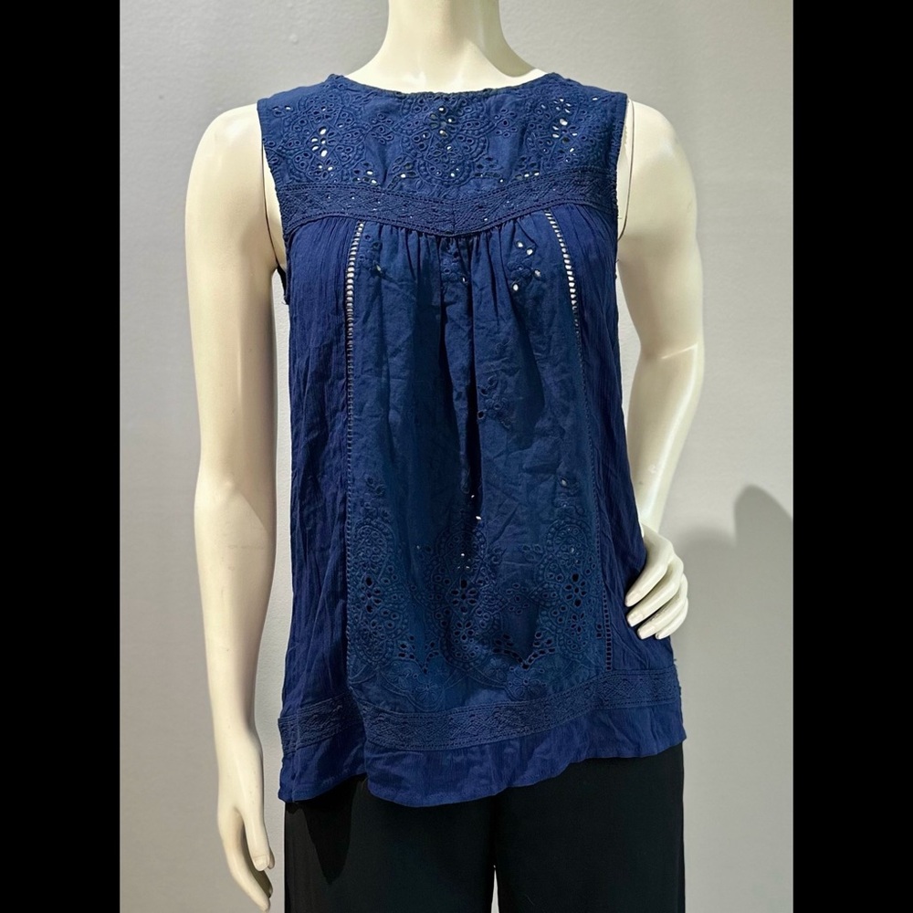 Knox Rose Dark Blue Eyelet Blouse